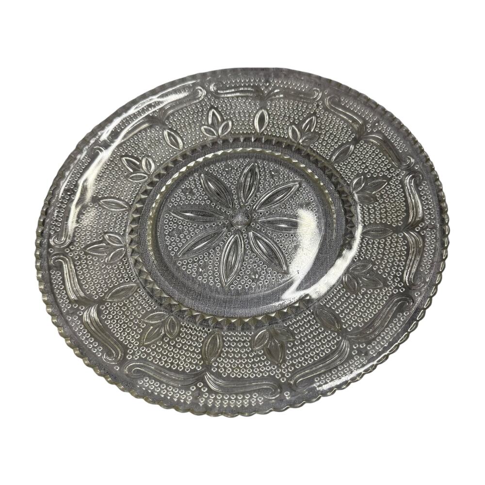 Antique EAPG Clear Pressed Glass Plate Hobnail Starburst 10 Inch